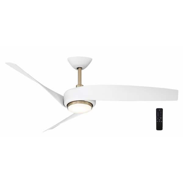 Hampton Bay Tudor 56 in. Indoor Brushed Gold with White Blades Ceiling Fan with Adjustable White Integrated LED with Remote Included