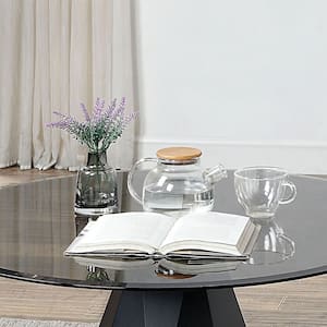 Prospector 36 in. Black and Gray Round Glass Coffee Table