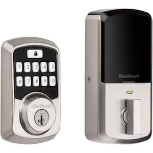 Aura Satin Nickel Single Cylinder Electronic Bluetooth Keypad Smart Lock Deadbolt featuring SmartKey Security