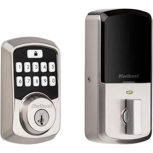 Kwikset Aura Satin Nickel Single Cylinder Electronic Bluetooth Keypad Smart Lock Deadbolt featuring SmartKey Security