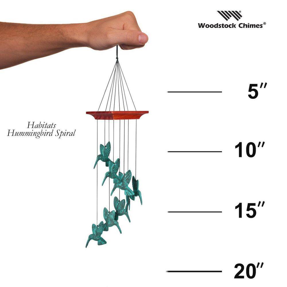 Verdigris Cast Metal Hummingbird Wind Chime with Wooden Top