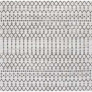 Ourika Moroccan Geometric Textured Weave Cream/Black 5 ft. Square Indoor/Outdoor Area Rug
