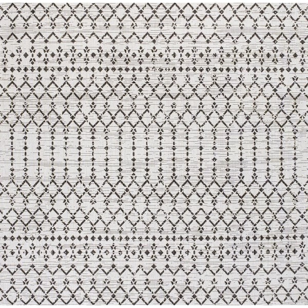 Ourika Moroccan Geometric Textured Weave Cream/Black 5 ft. Square Indoor/Outdoor Area Rug