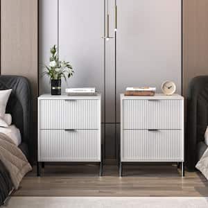 Modern Accent Off-White 2-Drawers 20 in. W Nightstand with Stylish Black Metal Handle (Set of 2)