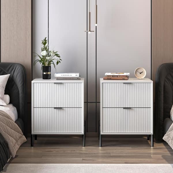 FESTIVO Modern Accent Off-White 2-Drawers 20 in. W Nightstand with Stylish Black Metal Handle (Set of 2)