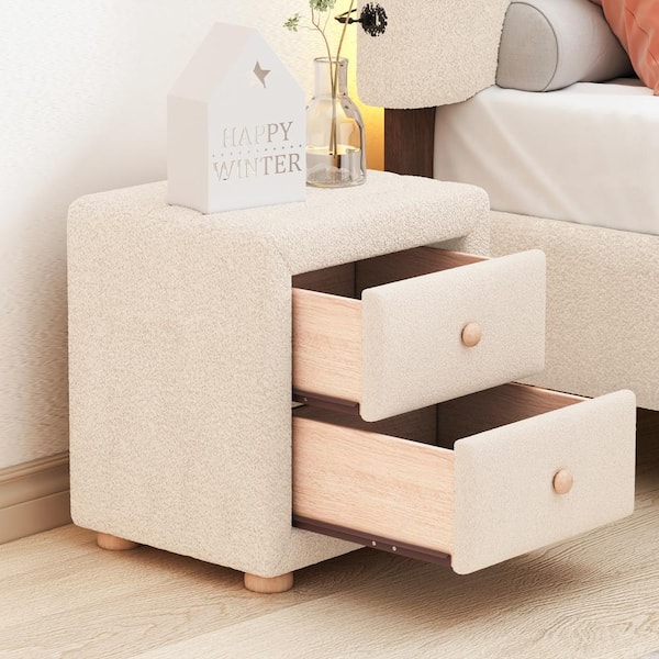 Harper & Bright Designs Beige 2-Drawer 21.3 in. W Teddy Fleece Nightstand