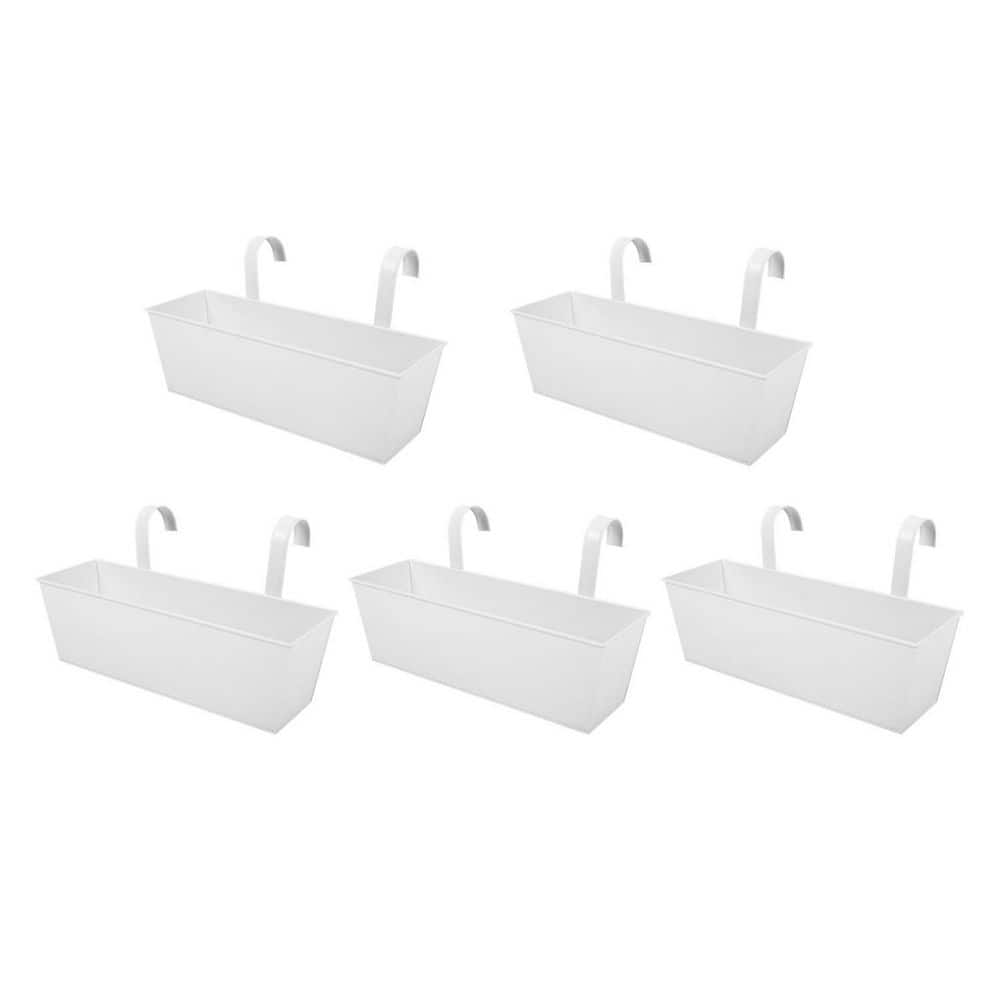 5-Pack 16 in. White Metal Outdoor Railing Planters, Railing Planter Boxes, Hanging Planters for Fence Flower price history on PriceWatchPro
