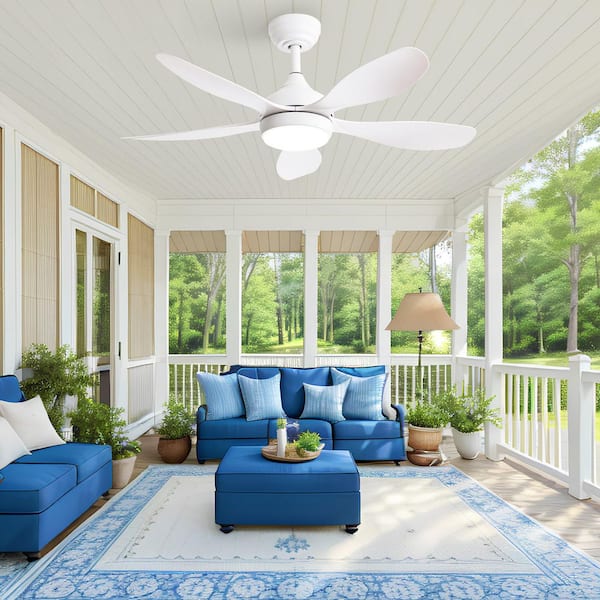 42 in. Indoor White Ceiling Fan with Light, Dimmable, Reversible DC Motor, 5 ABS Blades and Remote