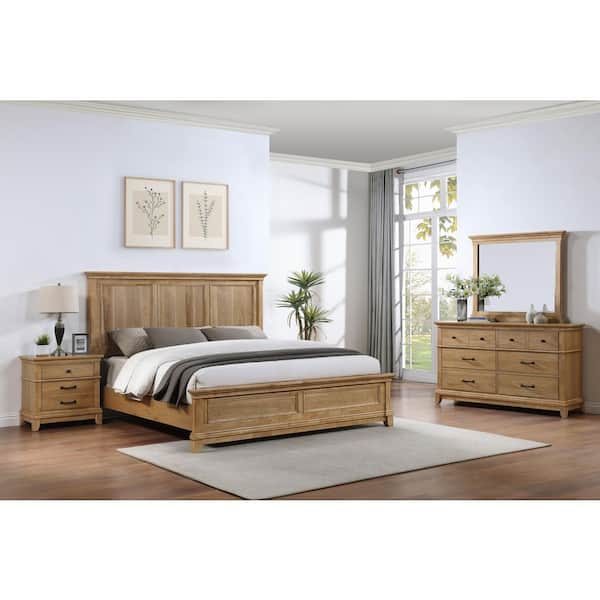 New Classic Furniture Sunstone 4-Piece Honey Brown Wood King Bedroom Set with Nightstand