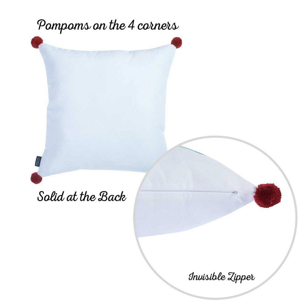 Christmas Joyeux Noel White and Red Throw Pillow Cover with Pompoms