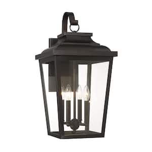 Irvington Manor 24.25 in. Chelesa Bronze Indoor/Outdoor Hardwired Wall Lantern Sconce with No Bulbs Included