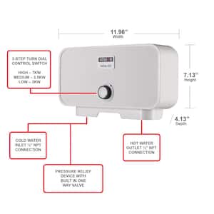 3.5kW/120V 0.5 GPM Point-of-Use Electric Tankless Water Heater Includes Pressure Relief Device