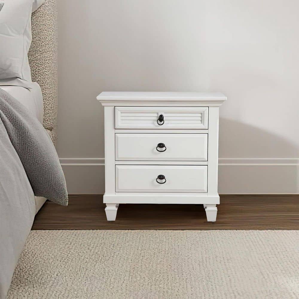 White 3 Drawer 28 in. W Nightstand with Sturdy Hardware and Ample Storage
