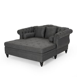 Sonne Charcoal and Dark Brown Tufted Double Chaise Lounge with Accent Pillows