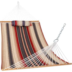 12 ft. Quilted Fabric Hammock with Pillow, Double 2 Person Hammock (Gray Red)