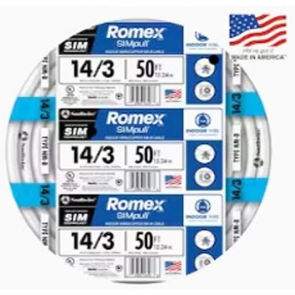 Southwire 50 ft. 14/3 Solid Romex SIMpull CU NM-B W/G Wire