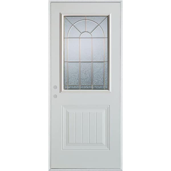 Stanley Doors 32 in. x 80 in. Geometric Zinc 1/2 Lite 1-Panel Painted White Right-Hand Inswing Steel Prehung Front Door