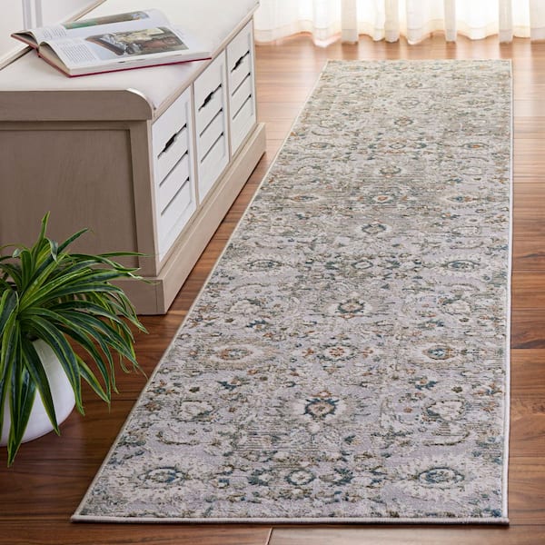 Maven 2 ft. x 9 ft. Gray/Blue Ivory Ornate Runner Rug