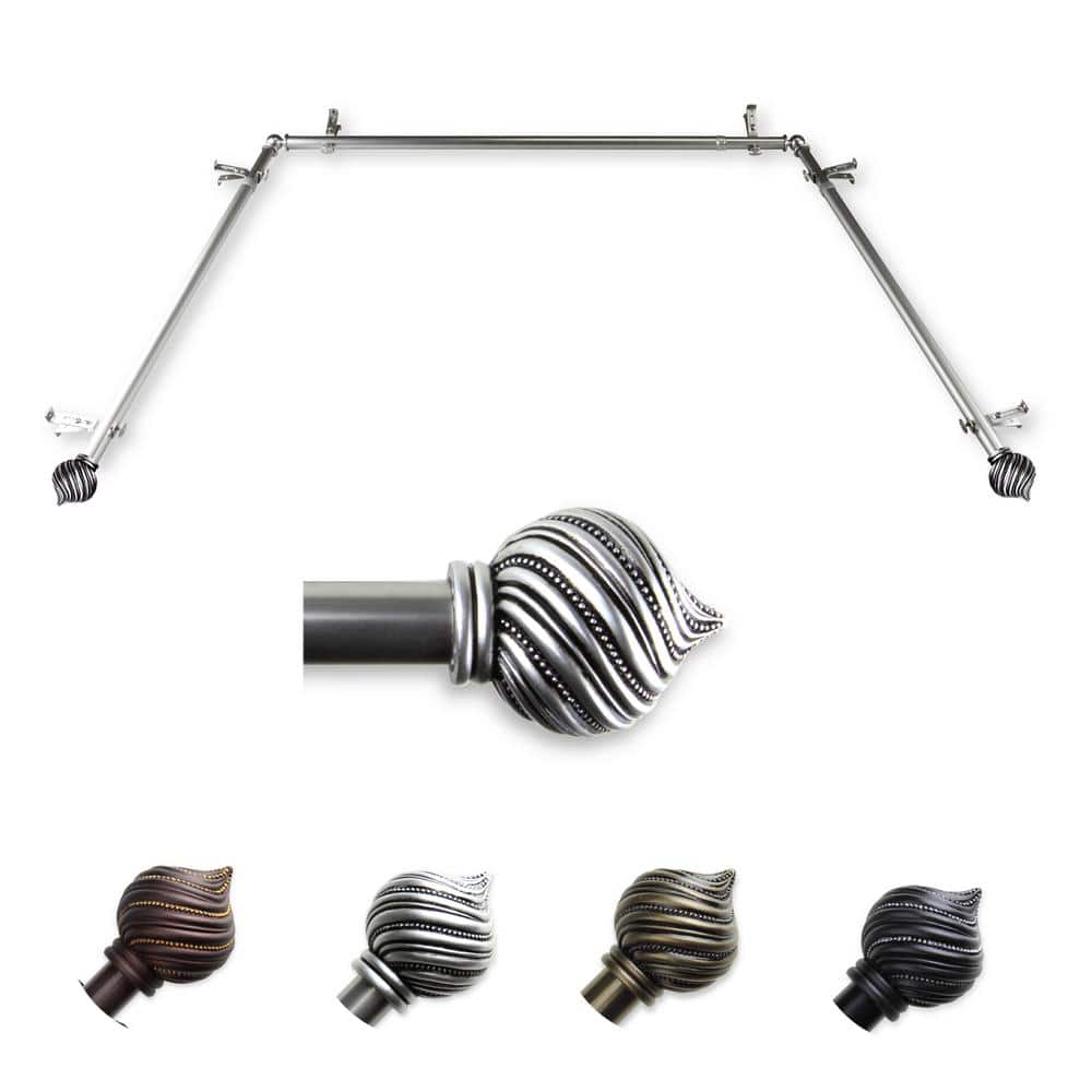 "13/16"" Dia Adjustable 20""-36"", 38""-72"" Bay Window Curtain Rod with Emilio Finials in Satin Nickel" price history on PriceWatchPro