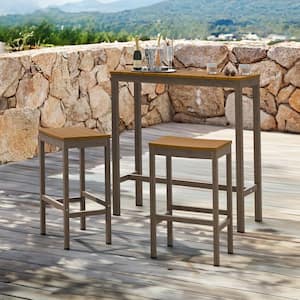 Humphrey 6 Piece 39 in Brown Aluminum Outdoor Patio Dining Set Bar Table Plastic Top With Backless Bar Stools