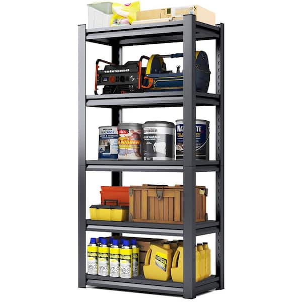 5-Tiers Heavy Duty Steel Adjustable Garage Storage Shelving Unit in Black (35.4 in. W x 72 in. H x 15.7 in. D)