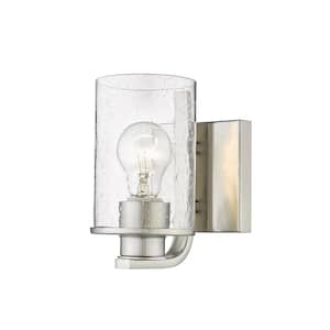 Beckett 4.5 in. 1 Light Brushed Nickel Wall Sconce Light with Glass Shade
