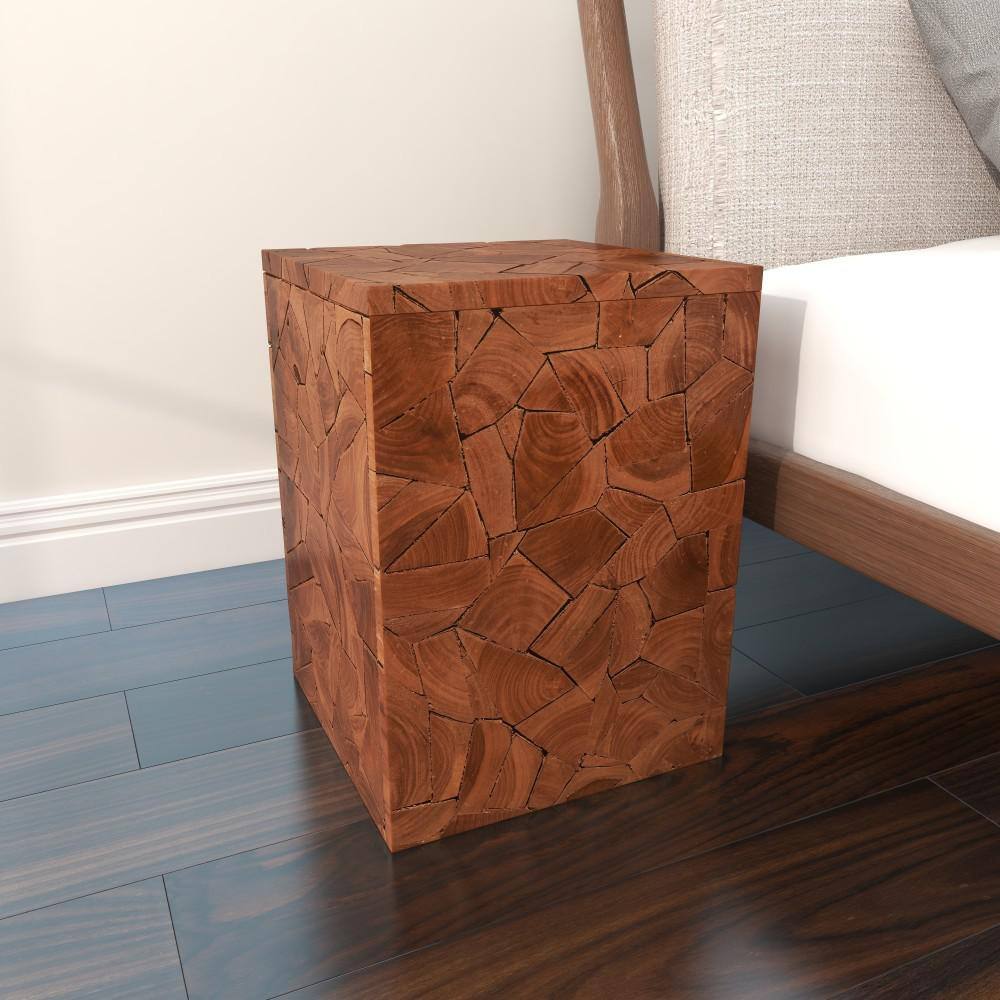Handmade Teak Wood Mosaic Accent Table 12" Square in Brown