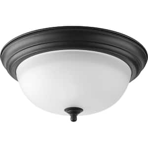 13.25 in. 2-Light Forged Black Flush Mount with Alabaster Glass