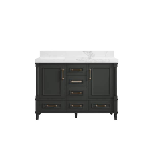 Willow Collections Hudson 48 in. Single Sink Freestanding Black Top Bath Vanity with Calacatta Nuvo Qt. Top Unassembled
