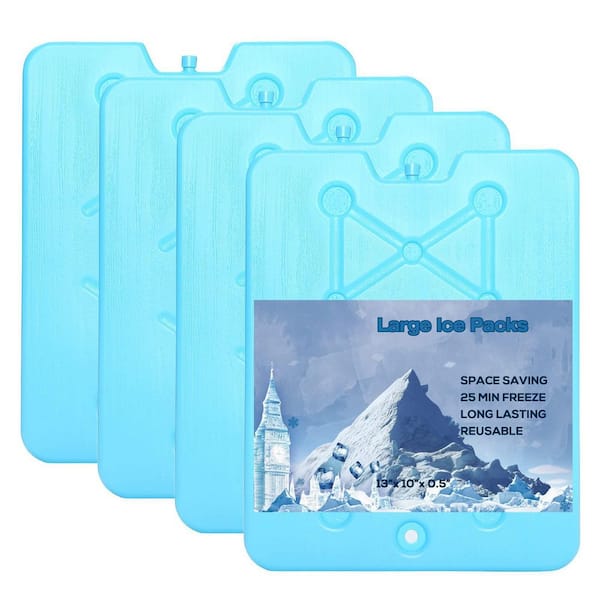 4-Piece 13 x 10 x 0.5 in. Large Quick Freeze Long Lasting Reusable Dry Ice Blocks in Blue, Ice Packs for Camping