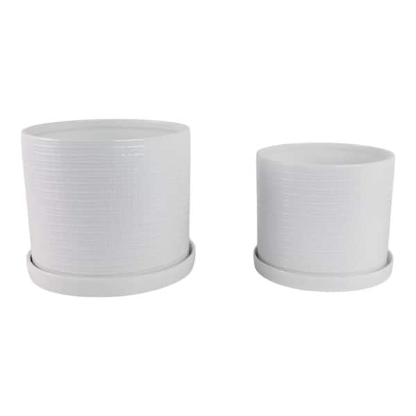 10 in. and 12 in. White Ceramic Modern Solid Decorative Pots (Set of 2)