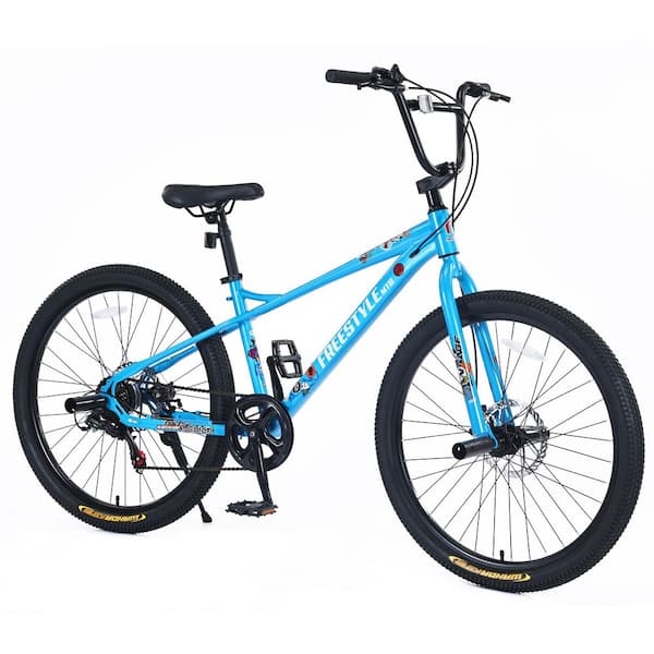 Blue 26 in. Freestyle Kids Bike with Double Disc Brakes for Boys Girls Age 12 Plus Years