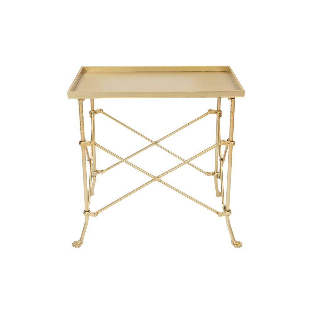 Vintage Gold Metal Rectangular End Table with Claw Feet