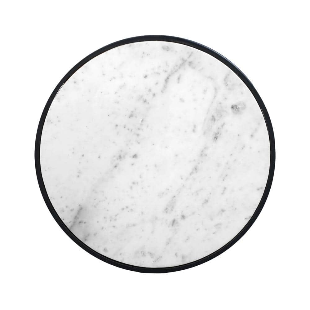 23 in. Black and White Round Marble Side End Table with Convenient Floor Levelers - thumbnail 4