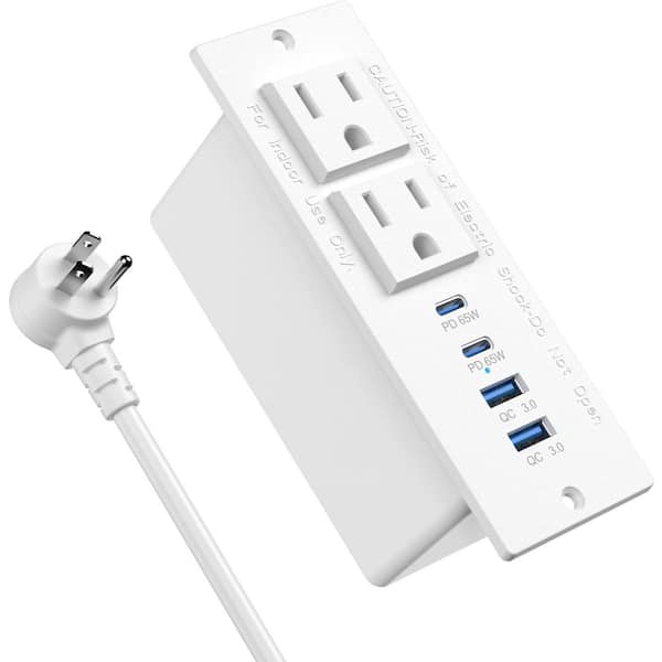 6 ft Cord 2-Outlet 2 USB-A Ports 2 USB-C Ports Surge Protector with 65-Watt Fast Charging Surface Mount Recessed