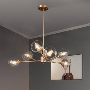 Modern Gold Dining Room Chandelier, Bubble 31.5 in. 6-Light Farmhouse Sputnik Bedroom Chandelier with Clear Glass Shades