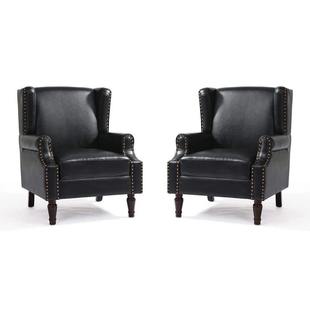 Uixe Black PU Leather Upholstered High Back Accent Arm Chair With