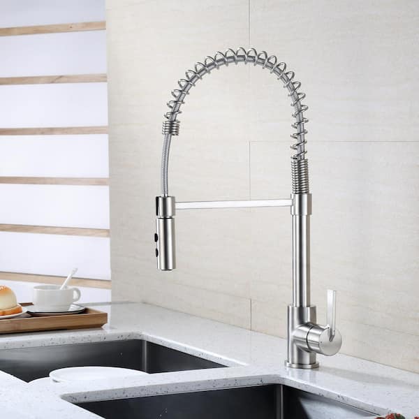 Single-Handle Pull-Down Sprayer Kitchen Faucet with 2-Function Sprayhead in Brushed Nickel