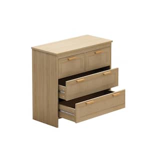 31.5 in. W x 15.35 in. D x 31.5 in. H Beige Natural Linen Cabinet with 4 Rattan Drawers for Living Room