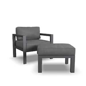 Grayton Black Aluminum Outdoor Chair and Ottoman with Gray Cushion
