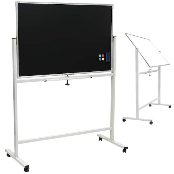 Excello 48 in. x 32 in. Double Sided Mobile Whiteboard Chalkboard Combo, White