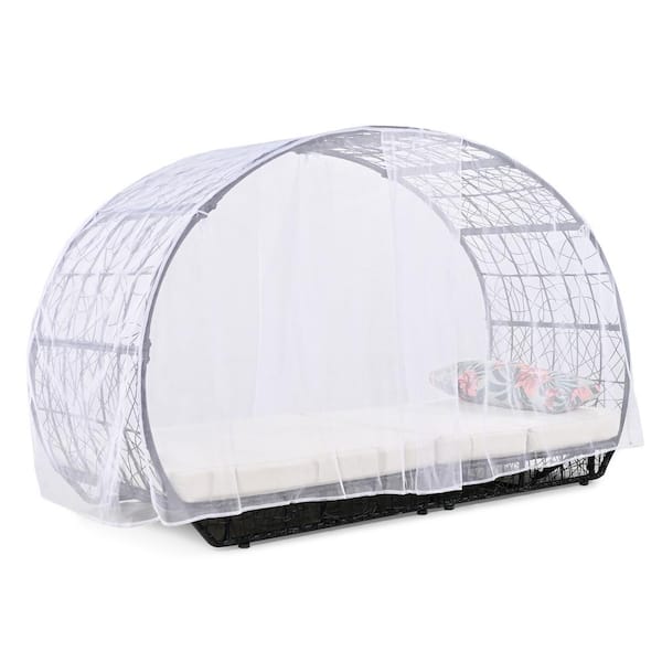 Unbranded Wicker Outdoor Day Bed chair with adjustable backrest sunbed with colorful pillows beige Cushions in backyard garden