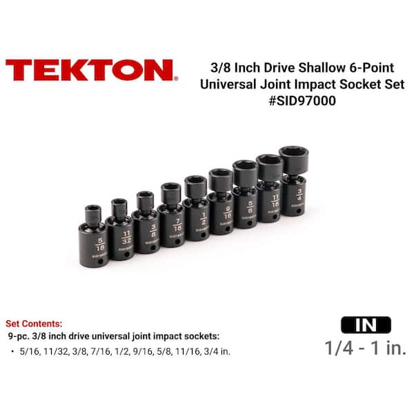 TEKTON 3/8 in. Drive 6-Point Universal Joint Impact Socket Set, 9
