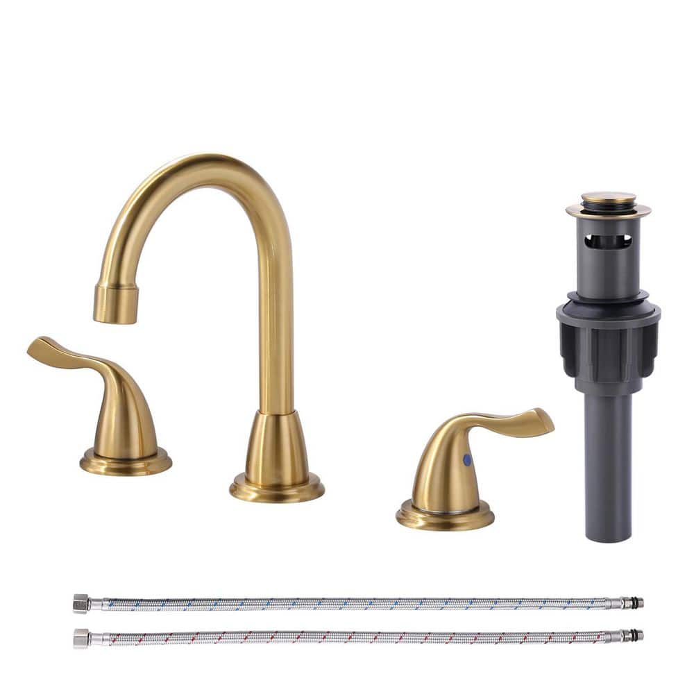 8 in. Widespread Double-Handle Bathroom Faucet with Pop-Up Drain in Brushed Gold price history on PriceWatchPro