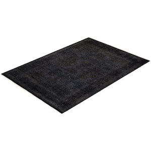 Fine Vibrance Black 6 ft. x 9 ft. Solid Wool Indoor Area Rug