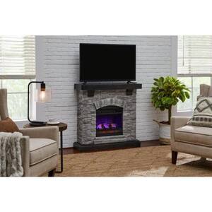 Pembroke 40 in. W Freestanding Faux Stone Infrared Wall Mantel Electric Fireplace in Gray
