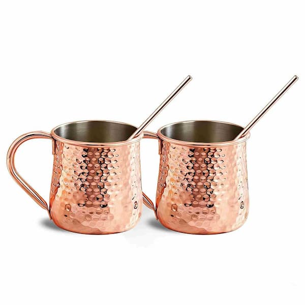 18 oz. Stainless Steel Moscow Mule Mugs Hammered Copper Mugs with Straws for Drinking Cocktails (Set of 2)