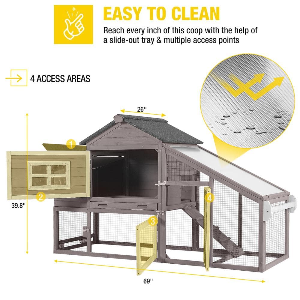 Gray and White Wooden Mobile Chicken Coop with Run