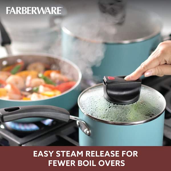 Farberware 14-inch Easy Clean Non-Stick Family Pan Cooker with Lid, Red