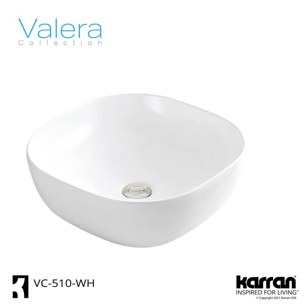 White Ceramic Square Above-Counter Vessel Bathroom Sink